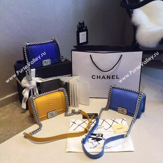 Chanel A66094 python leather small le boy handbag blue bag 5854