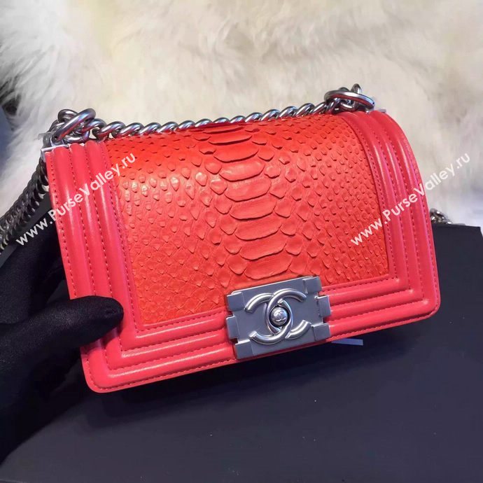 Chanel A66094 python leather small le boy handbag red bag 5855