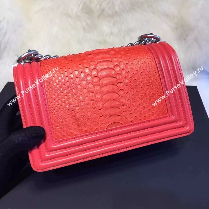 Chanel A66094 python leather small le boy handbag red bag 5855