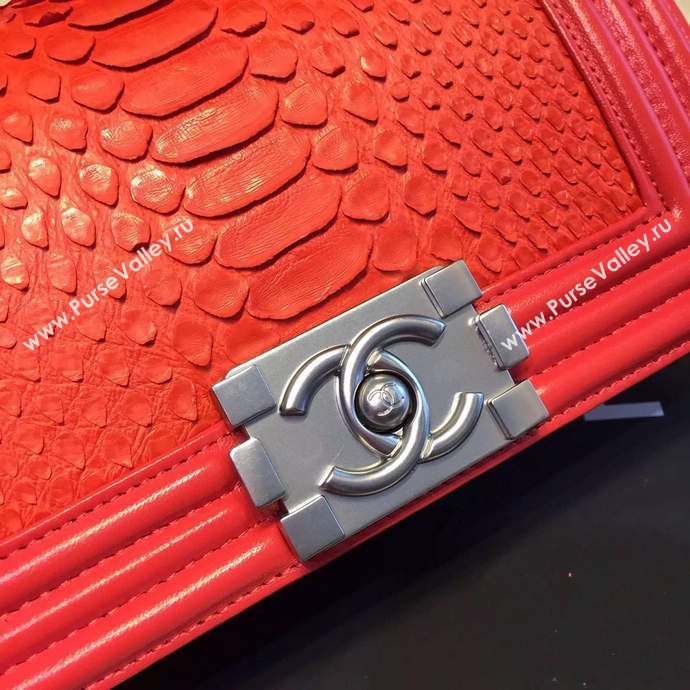 Chanel A66094 python leather small le boy handbag red bag 5855