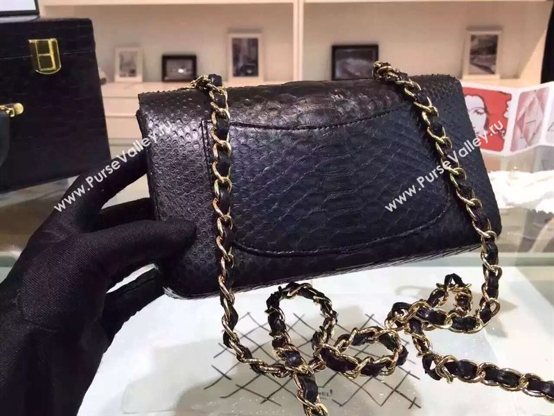 Chanel A1116 python small classic flap handbag black bag 5856