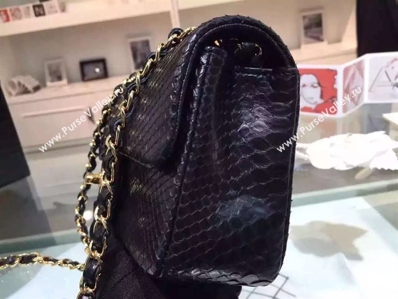 Chanel A1116 python small classic flap handbag black bag 5856