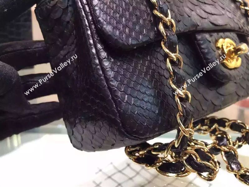 Chanel A1116 python small classic flap handbag black bag 5856