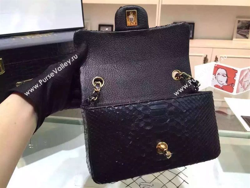 Chanel A1116 python small classic flap handbag black bag 5856