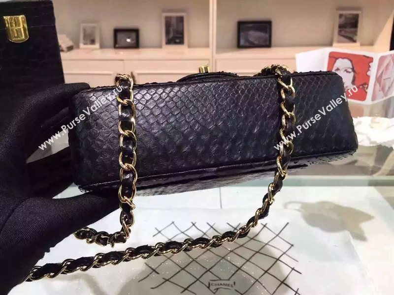 Chanel A1116 python small classic flap handbag black bag 5856