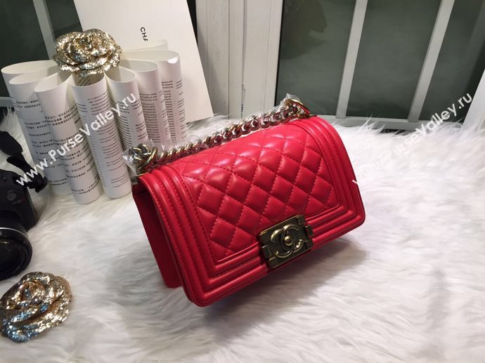 Chanel A67085 lambskin small le boy handbag red bag 5857