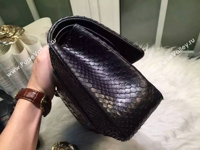 Chanel A1112 python classic flap handbag black bag 5874