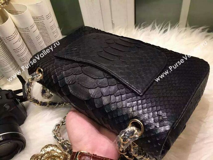 Chanel A1112 python classic flap handbag black bag 5874