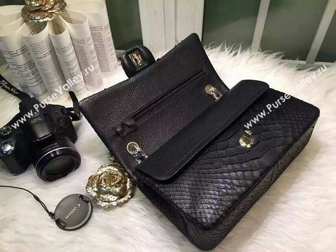 Chanel A1112 python classic flap handbag black bag 5874