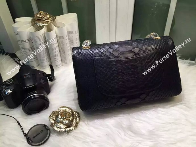 Chanel A1112 python classic flap handbag black bag 5874