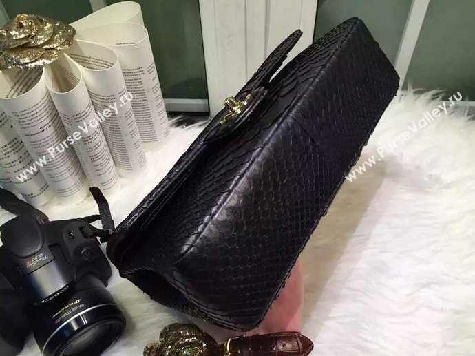 Chanel A1112 python classic flap handbag black bag 5874