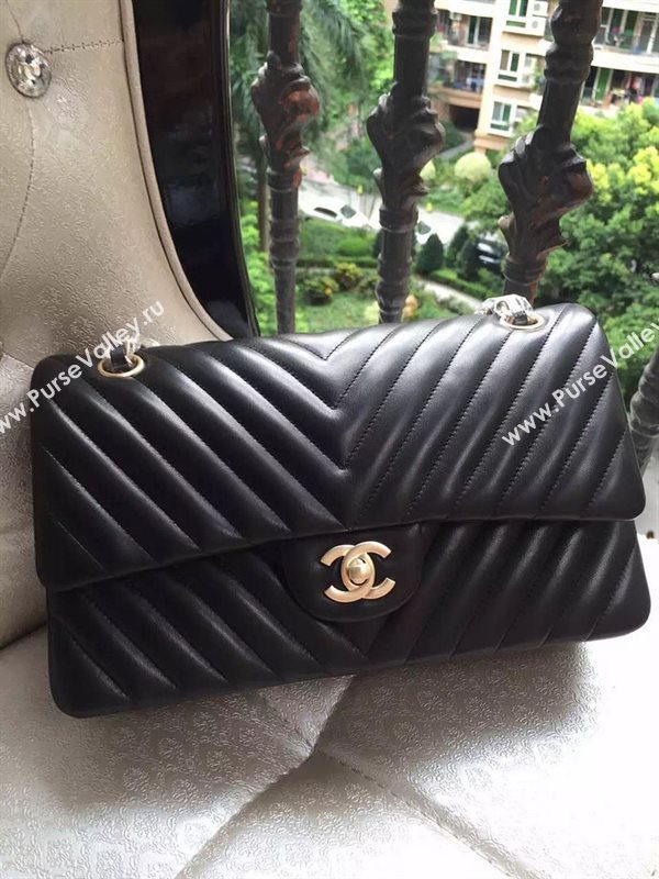 Chanel A1112 lambskin V classic flap handbag black bag 5876
