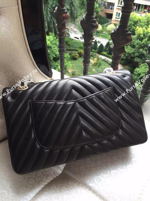 Chanel A1112 lambskin V classic flap handbag black bag 5876