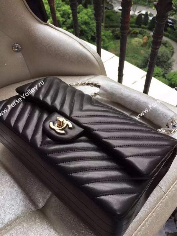 Chanel A1112 lambskin V classic flap handbag black bag 5876