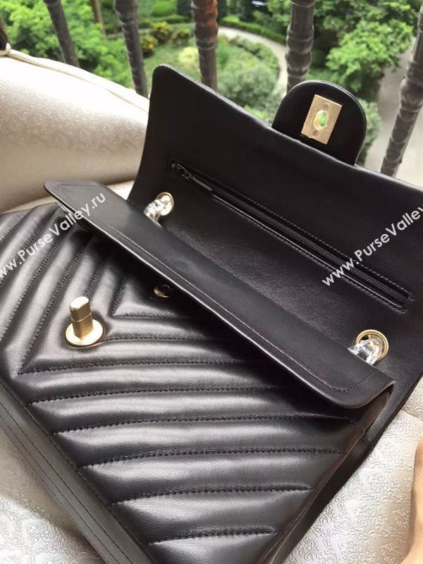 Chanel A1112 lambskin V classic flap handbag black bag 5876