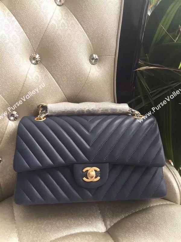 Chanel A1112 lambskin V classic flap handbag blue bag 5877