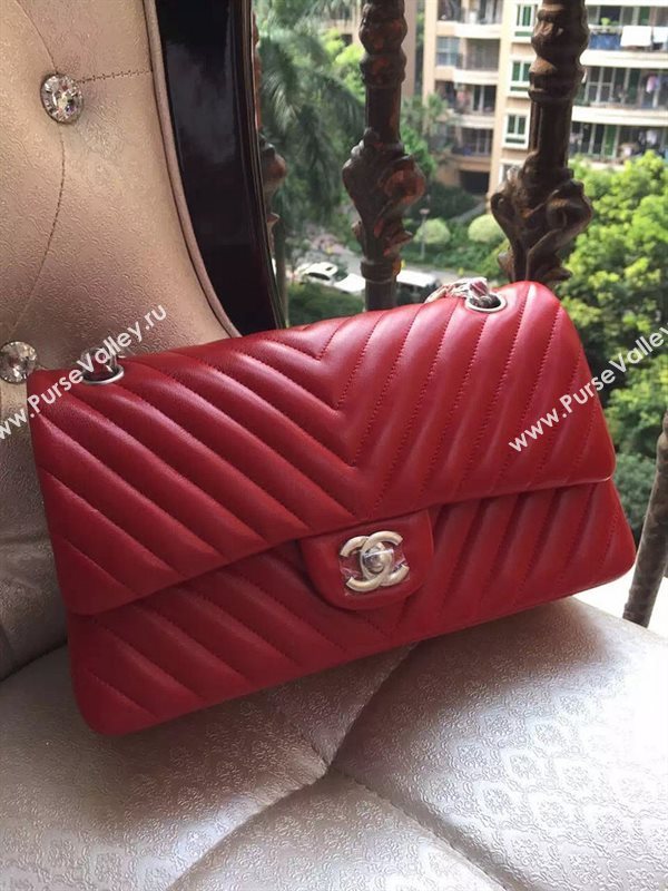 Chanel A1112 lambskin V classic flap handbag red bag 5879