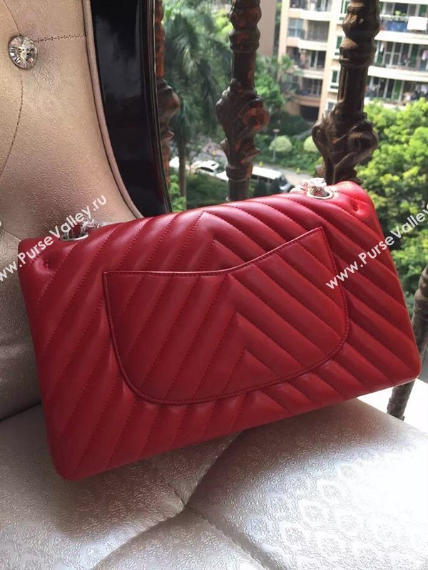 Chanel A1112 lambskin V classic flap handbag red bag 5879