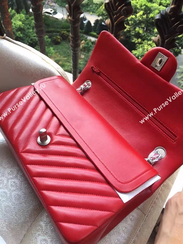 Chanel A1112 lambskin V classic flap handbag red bag 5879