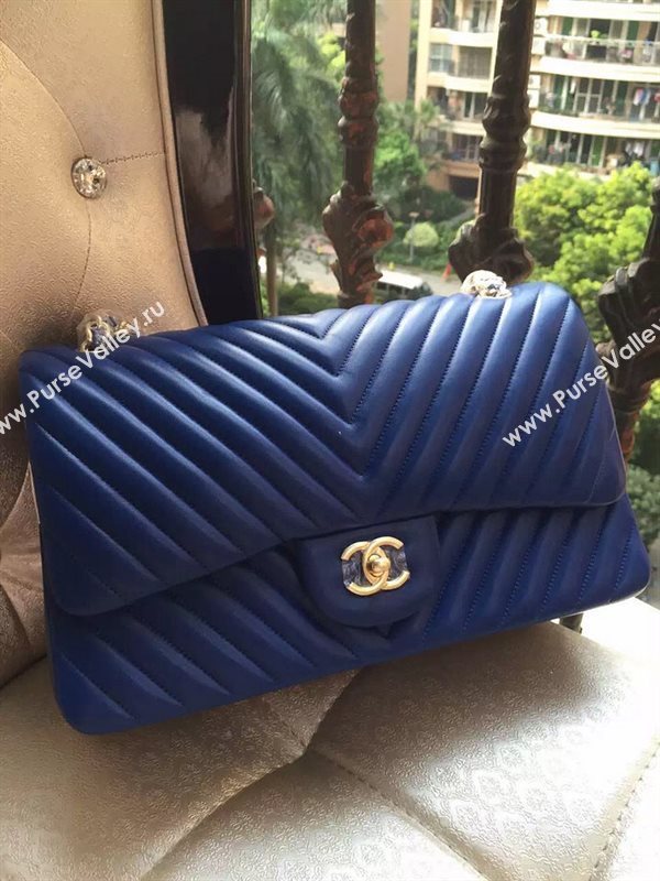 Chanel A1113 large lambskin V handbag blue bag 5882