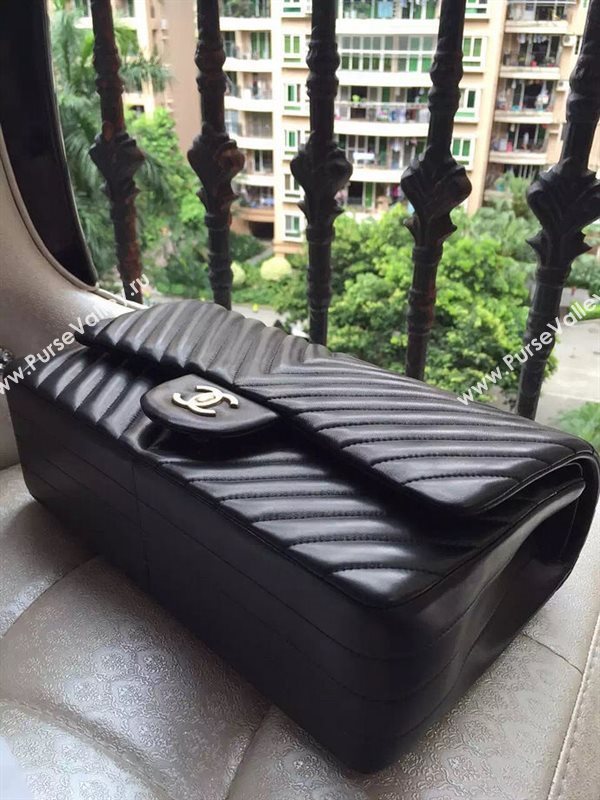 Chanel A1113 large lambskin V handbag black bag 5884