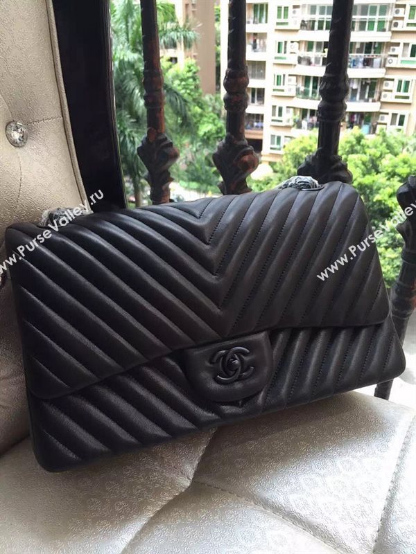 Chanel A1113 large lambskin V handbag black bag 5885