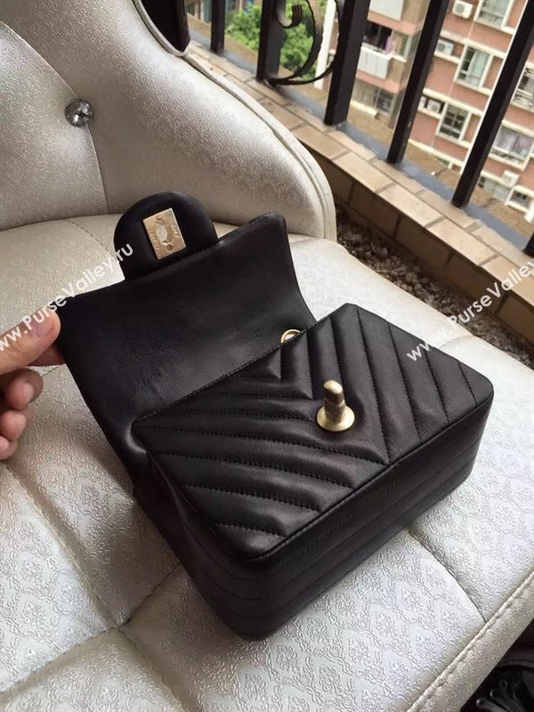 Chanel A1115 small lambskin black handbag V bag 5895