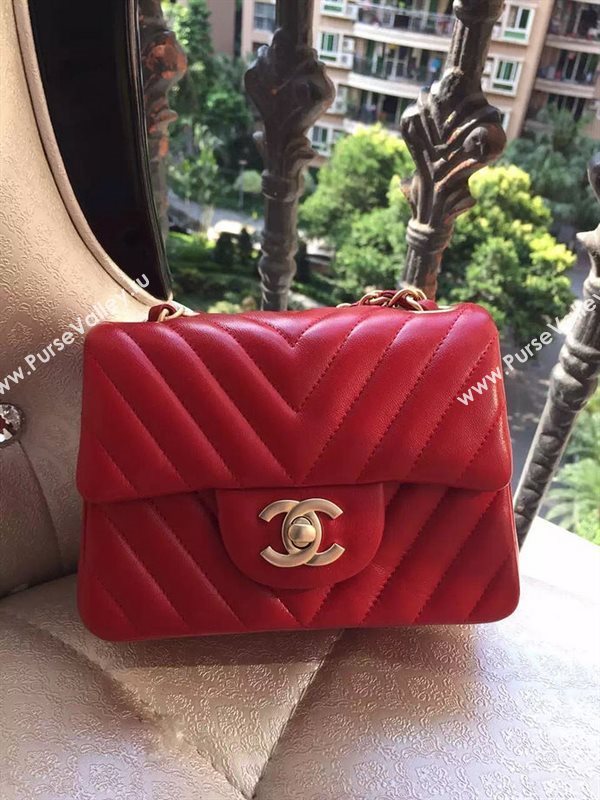 Chanel A1115 small lambskin red handbag V bag 5896