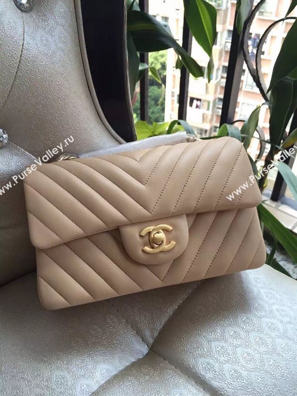 Chanel A1116 small lambskin apricot handbag V bag 5899