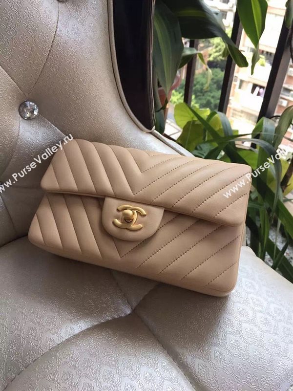 Chanel A1116 small lambskin apricot handbag V bag 5899