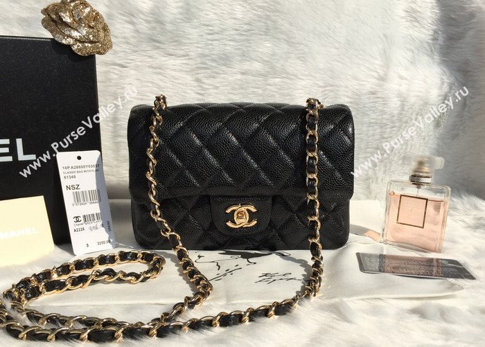 Chanel A1116 caviar lambskin small classic flap handbag black bag 5810