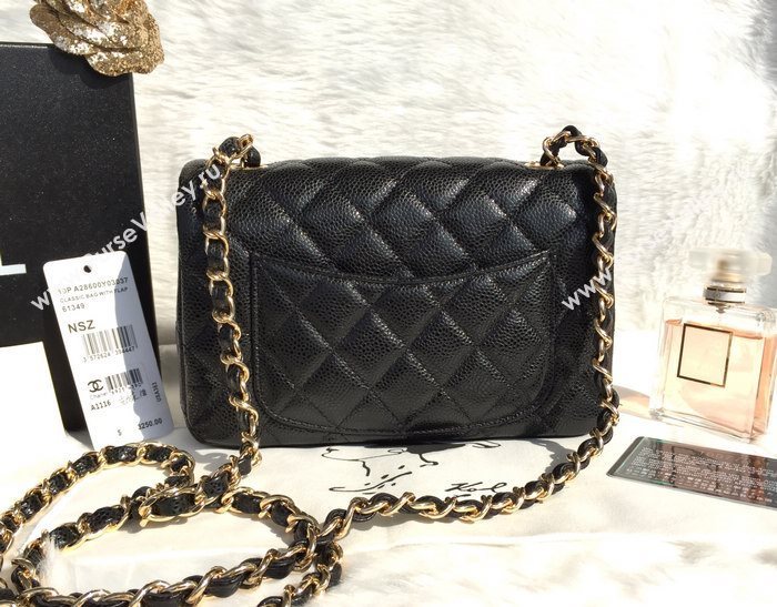 Chanel A1116 caviar lambskin small classic flap handbag black bag 5810