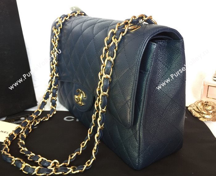 Chanel A36097 caviar lambskin large classic flap handbag blue bag 5811