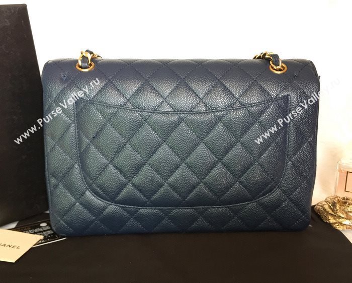 Chanel A36097 caviar lambskin large classic flap handbag blue bag 5811