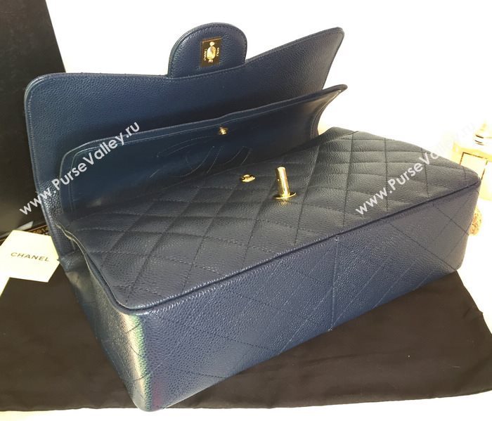 Chanel A36097 caviar lambskin large classic flap handbag blue bag 5811