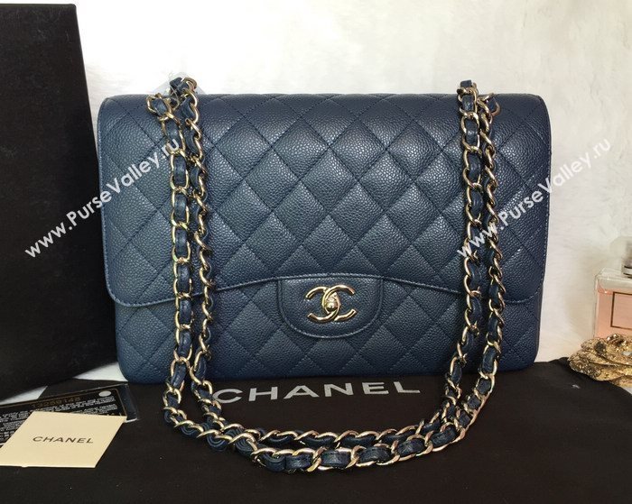 Chanel A36097 caviar lambskin large classic flap handbag blue bag 5813