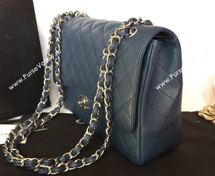 Chanel A36097 caviar lambskin large classic flap handbag blue bag 5813