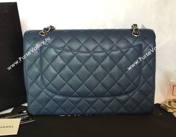 Chanel A36097 caviar lambskin large classic flap handbag blue bag 5813