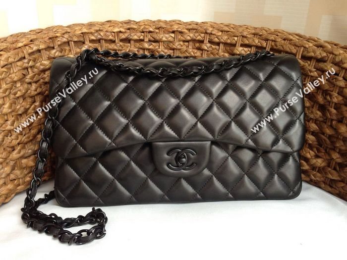 Chanel A1113 lambskin large classic flap handbag black bag 5815