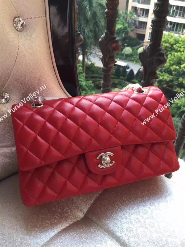 Chanel A1112 lambskin classic flap handbag red bag 5821