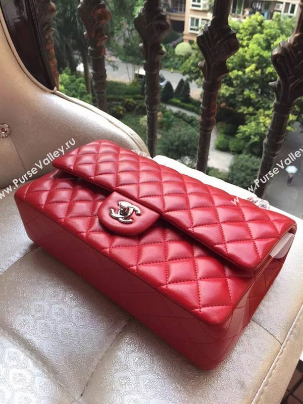 Chanel A1112 lambskin classic flap handbag red bag 5821