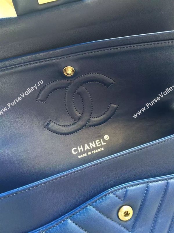 Chanel A1112 lambskin V classic flap handbag blue bag 5834