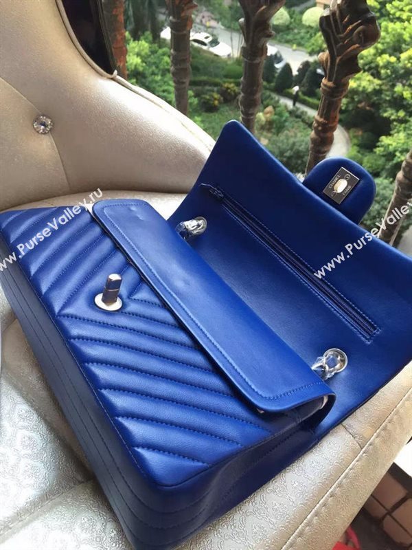 Chanel A1112 lambskin V classic flap handbag blue bag 5835