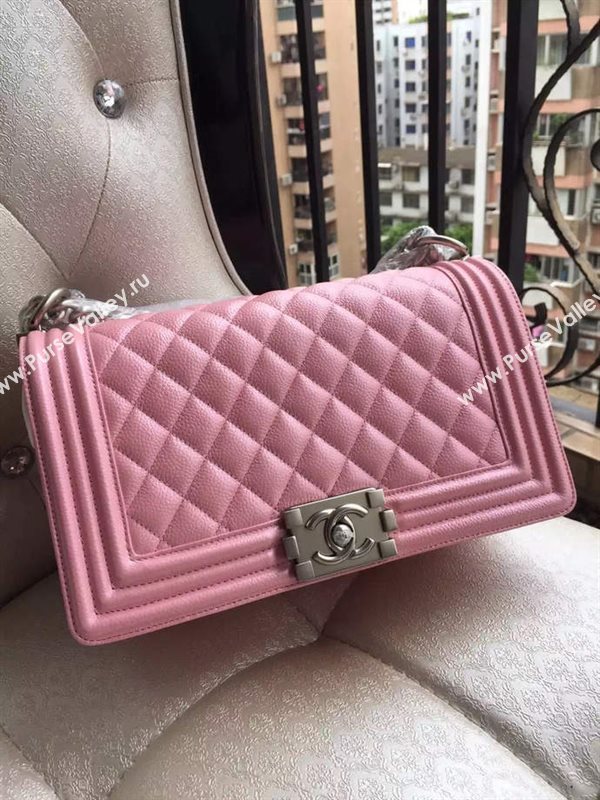 Chanel A67086 caviar lambskin medium le boy handbag pink bag 5836