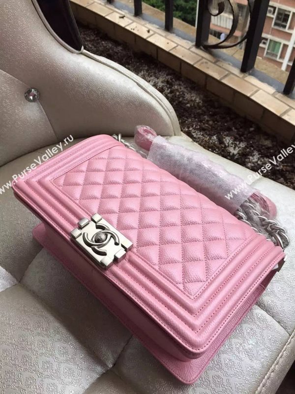 Chanel A67086 caviar lambskin medium le boy handbag pink bag 5836