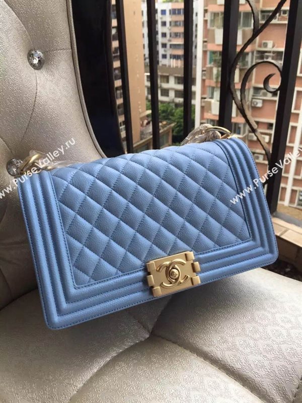 Chanel A67086 caviar lambskin medium le boy handbag blue bag 5838