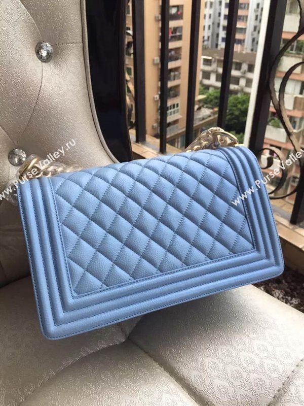 Chanel A67086 caviar lambskin medium le boy handbag blue bag 5838