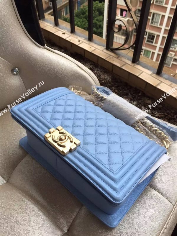 Chanel A67086 caviar lambskin medium le boy handbag blue bag 5838