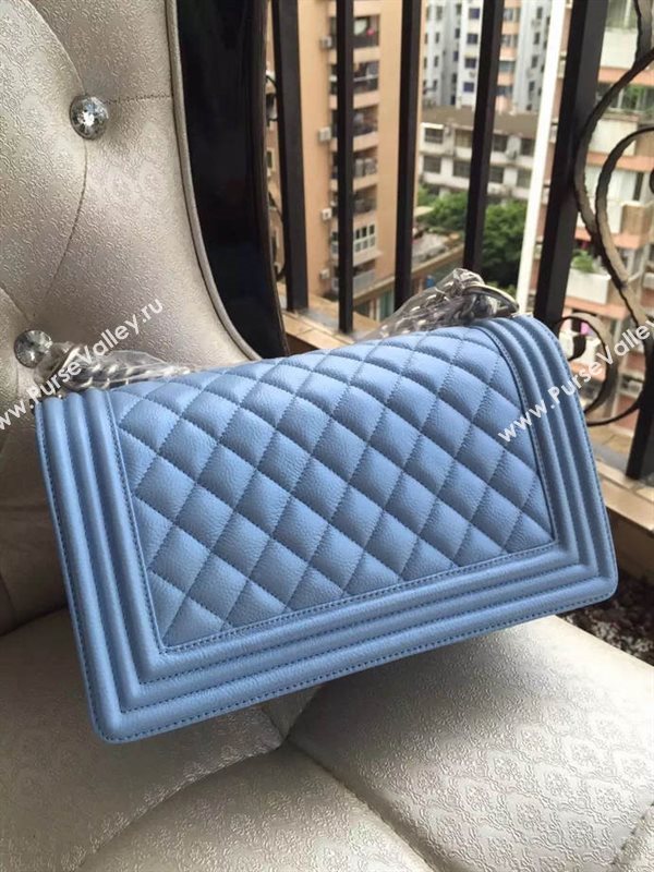 Chanel A67086 caviar lambskin medium le boy handbag blue bag 5839