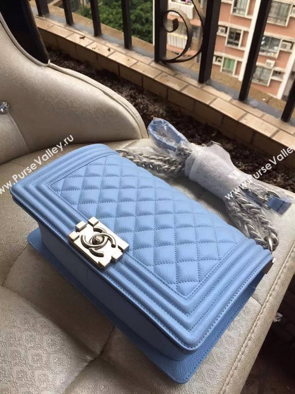 Chanel A67086 caviar lambskin medium le boy handbag blue bag 5839